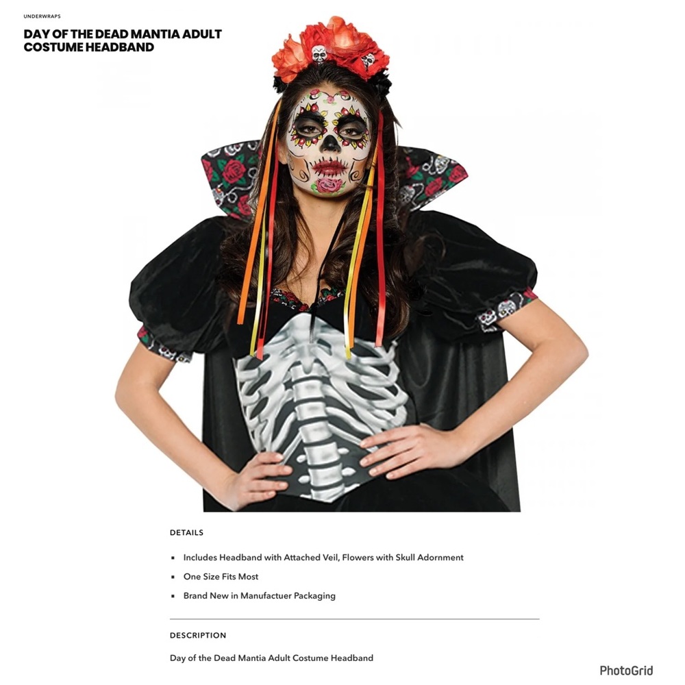 🌟🌟🌟Under wraps Day of the Dead Mantia adult costume Headband NWT